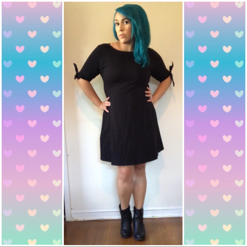 ASOS Black Mini Skater Dress with Bow Sleeves 14